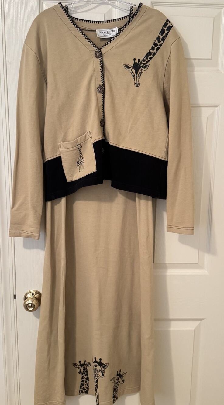 VTG 90’s Safari maxi dress Giraffe teacher resort wear Size M 2 piece knit